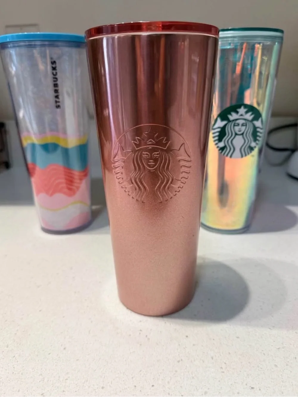 Starbucks Iridescent Rose Gold and Pastel Tumbler Trio